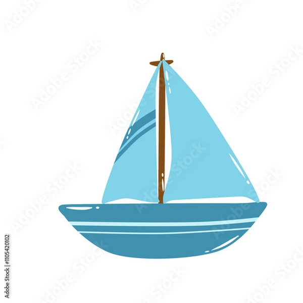 Fototapeta Boat sea cute doodle small sailing ship for summer holiday that can be used for sticker, book, scrapbook, icon, decorative, e.t.c with aesthetic blue colorful color