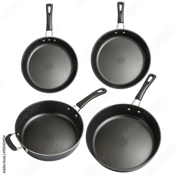 Fototapeta Frying Pan (Skillet) dark selver or black metal body color kitchen instruments tools transparent or white background image