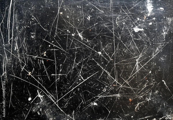 Fototapeta Black background with grungy white scratches and dust