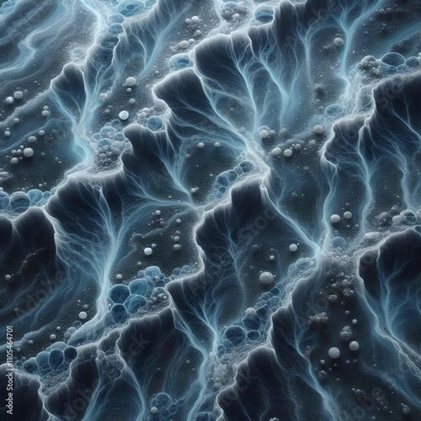 Fototapeta Abstract texture blue background with waves and bubbles.