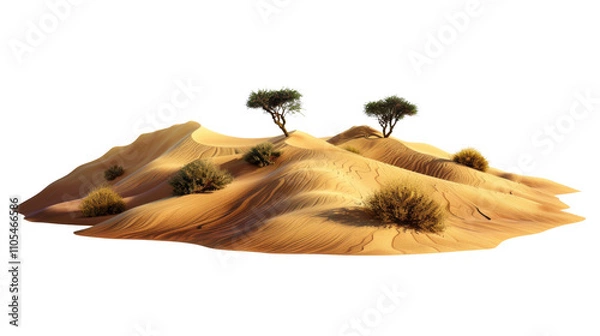Fototapeta Desert island, sand dunes, dragon tree, bushes