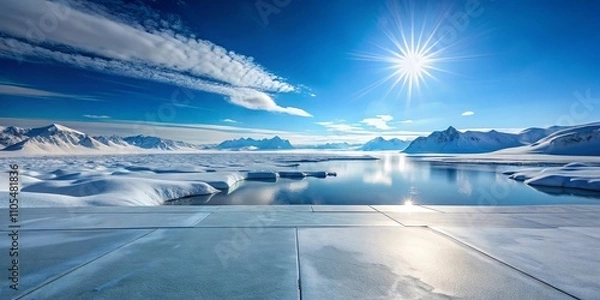 Obraz Serene winter landscape with snow-covered mountains and a frozen lake, perfect for a peaceful escape