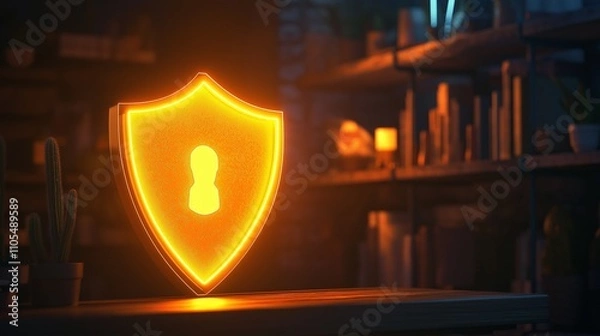 Fototapeta small business with a glowing shield around it, symbolizing business insurance protecting entrepreneurs from unexpected risks