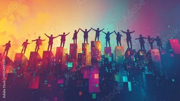 Fototapeta Minimalist Abstract Depiction of Collaborative Teamwork for Marketing Purposes