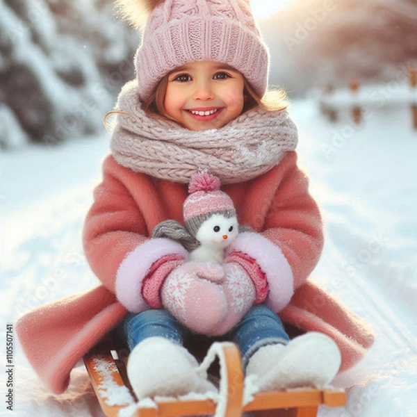 Fototapeta little child playing with snow