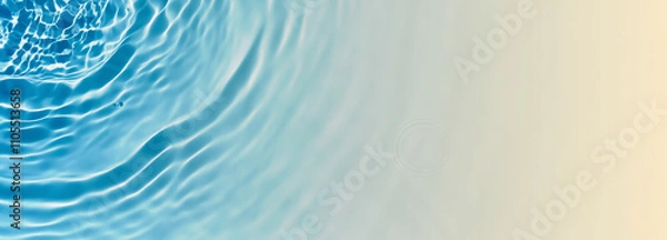 Obraz abstract blue water wave at the sunny sand beach from above, empty beach holiday background banner concept with copy space for travel, vacations and beauty care spa outdoors