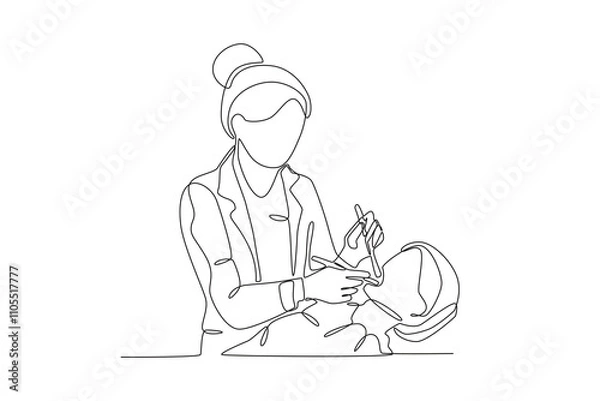 Obraz Single continuous line drawing of Dentist repairing patient_s teeth, dental concept.  Dynamic single line draw design graphic vector illustration.