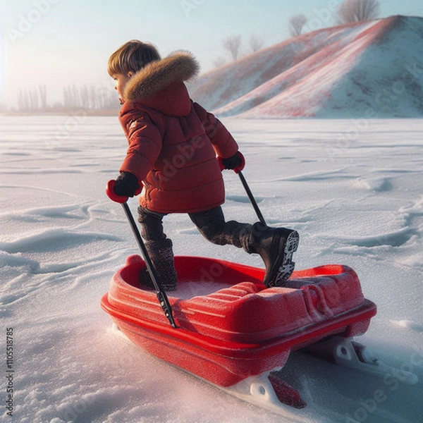 Fototapeta child on sledge