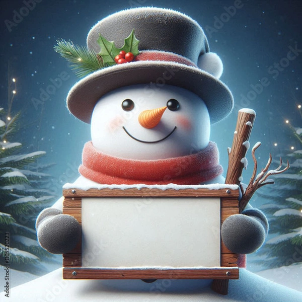 Fototapeta snowman with sign