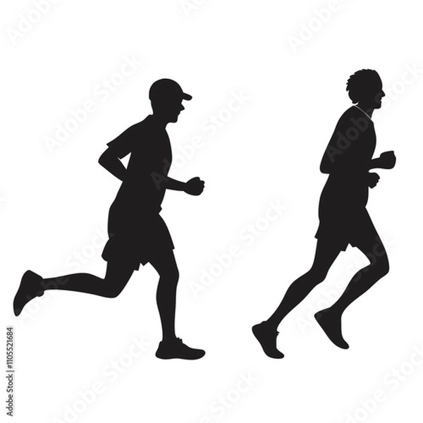 Fototapeta Run. Running men and women, vector set of isolated silhouettes