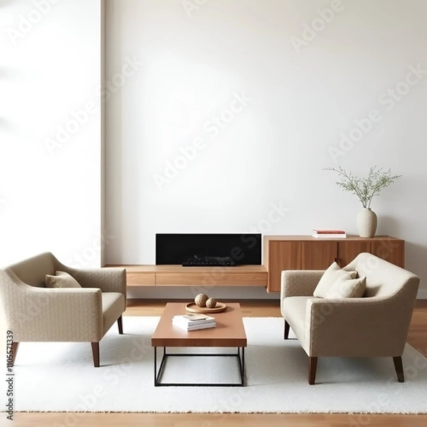 Fototapeta Refined Living Room with Wooden Accents