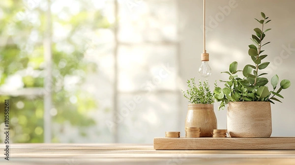Obraz Indoor plant arrangement home living space decorative setup natural light environment aesthetic view ai generate inspiration