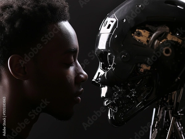 Obraz A man face to face with robot