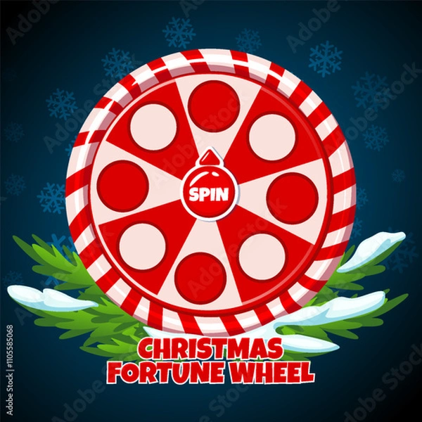 Fototapeta Fortune wheel Christmas or candy theme in red color. Christmas UI daily spin wheel and arrow target for 2d games