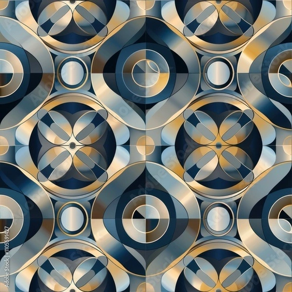 Fototapeta some blue and pink, with interlocking style shapes By Generated AI