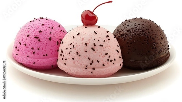 Fototapeta A clip art of a bowl of ice cream with sprinkles and a cherry on top on a white background