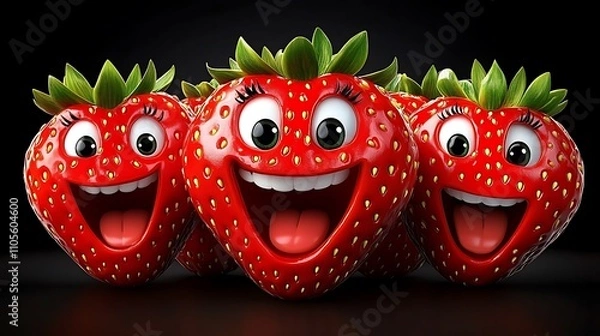 Fototapeta A clip art of a cartoon-style strawberry with a happy face on a white background