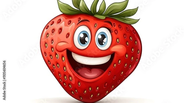 Fototapeta A clip art of a cartoon-style strawberry with a happy face on a white background