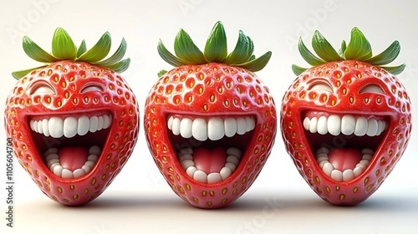 Fototapeta A clip art of a cartoon-style strawberry with a happy face on a white background