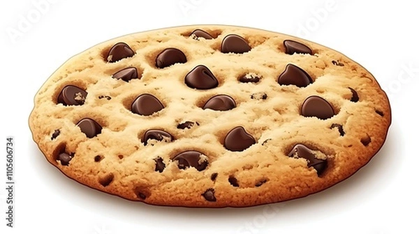 Fototapeta A clip art of a chocolate chip cookie with crumbs on a white background