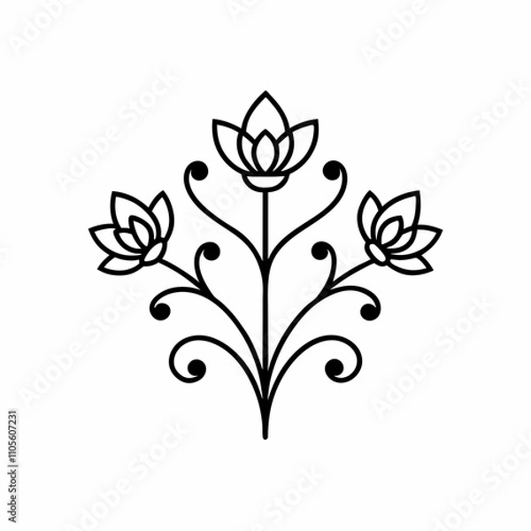 Obraz Minimal Botanical Sketch, Trendy Tiny Tattoo Design Floral Elements Vector
