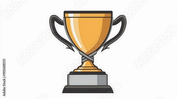 Fototapeta A clip art of a golden trophy with a ribbon tied to the base on a white background