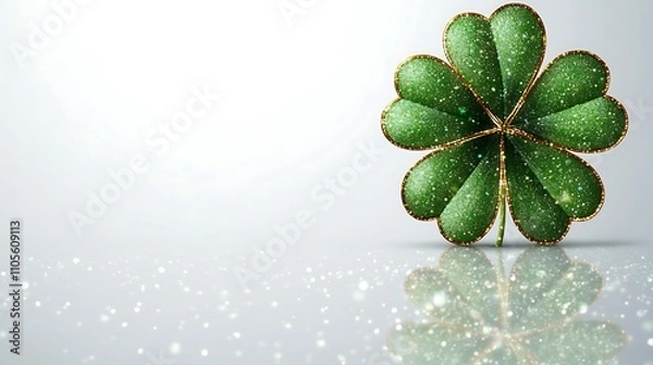 Fototapeta A clip art of a green shamrock leaf with a shiny surface on a white background