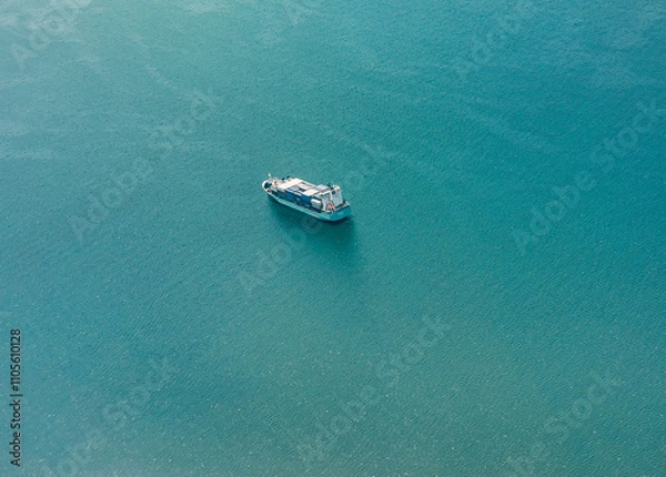 Fototapeta Thessaloniki, Greece: aerial view of a cargo boat