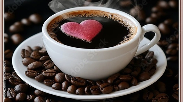 Fototapeta A detailed clip art of a steaming cup of coffee with heart-shaped steam on a white background