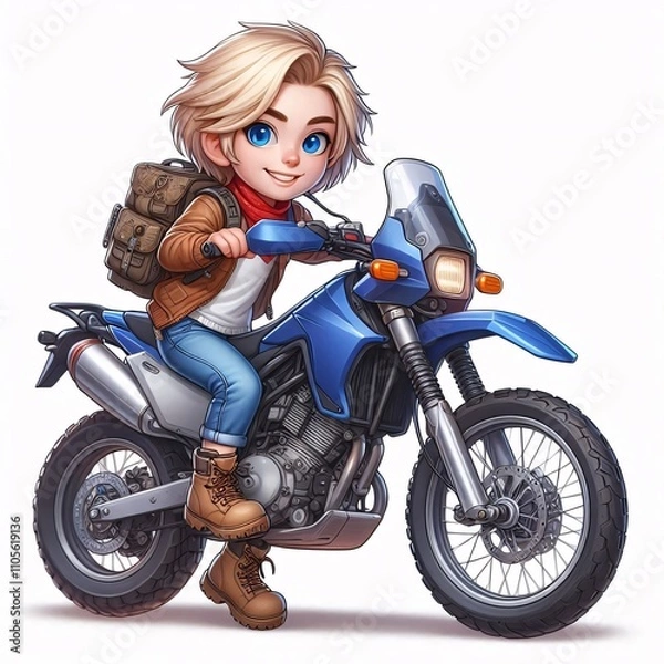 Obraz Adventurous Traveler Cheerful Biker Character Excitement of Discovery and Travel Preparation
