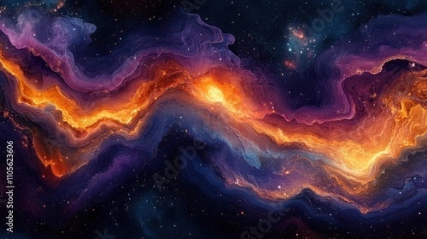 Fototapeta Cosmic fractal storms with glowing vibrant veins, reflective finishes, and layered metallic overlays