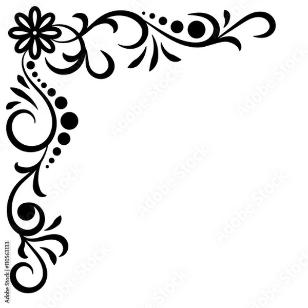 Obraz Doodle abstract black handdrawn corner flower frame