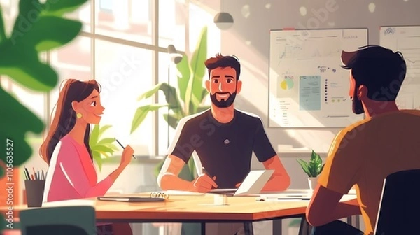 Fototapeta Young entrepreneur pitching a business idea to inves abcd AI generated illustration