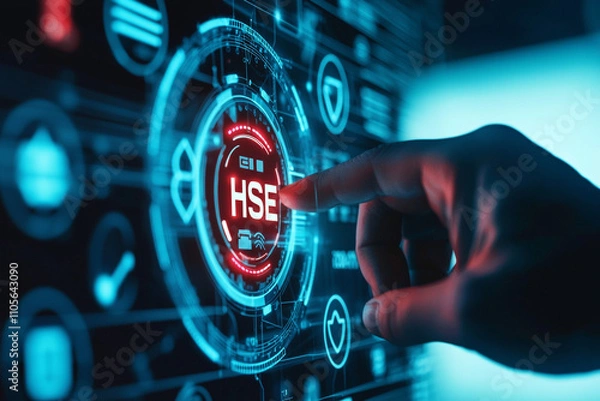 Fototapeta Ai generate interactive hse technology safety system digital environment user engagement concept of workplace safety enhancement