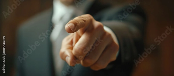 Fototapeta business man pointing finger to front camera in manager room blur background