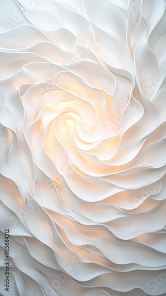 Fototapeta swirling arrangement of white plastic creates soft, luminous effect, resembling delicate flower. intricate design adds elegance and warmth to any space