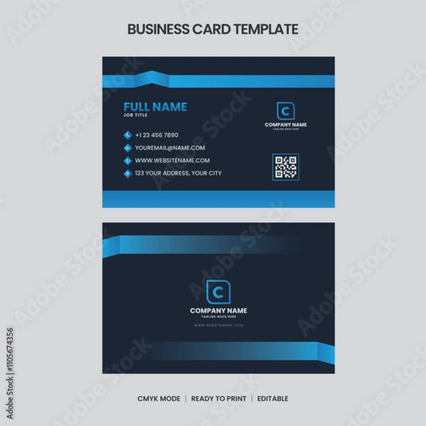 Obraz A professional, darkblue and lightblue business card template. Includes contact info, logo, QR code, and is ready to print in CMYK mode.