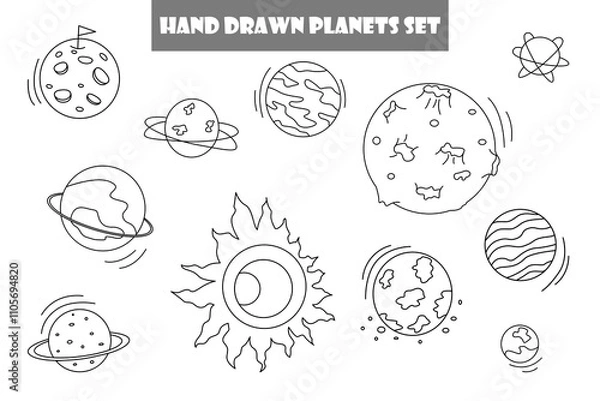 Fototapeta Planets doodles set . Hand drawn illustrations isolated on white background. Vector illustration