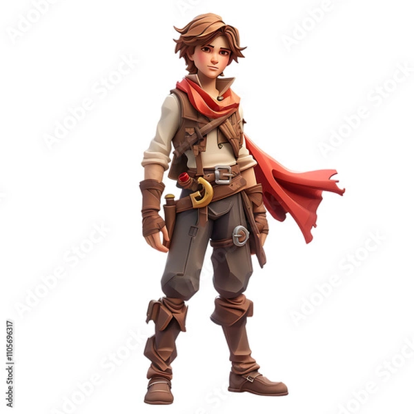 Fototapeta Hero game character, 3D Render - Cartoon Style - Transparent PNG