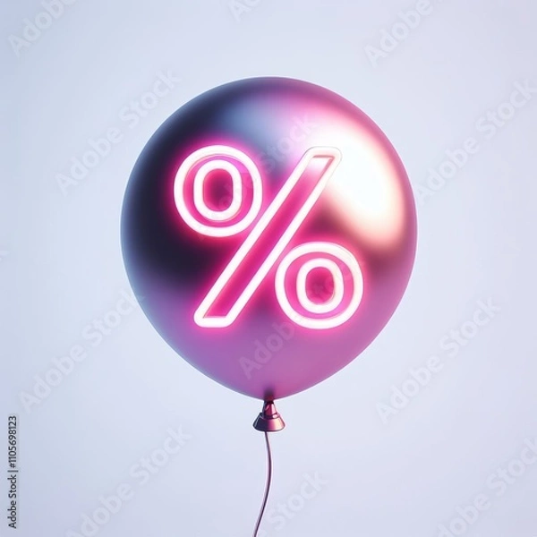 Fototapeta A vibrant balloon featuring a glowing percentage sign floats in the air, creating a festive atmosphere.