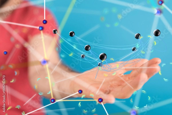 Fototapeta Global network. Blockchain. 3D illustration. Neural networks and artificial intelligence. Abstract