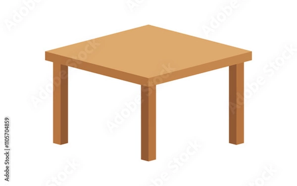 Fototapeta table wood isometric, tabletop simple, kitchen stand furniture, desk with platform and legs, dining wooden tabletop