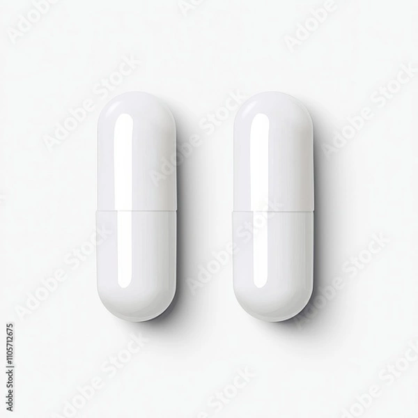 Fototapeta Isolated transparent background featuring empty pill capsules. A modern, realistic mockup of a pharmaceutical capsule, medical tablet, antibiotic, or herbal drug in a closed clear glass or plastic