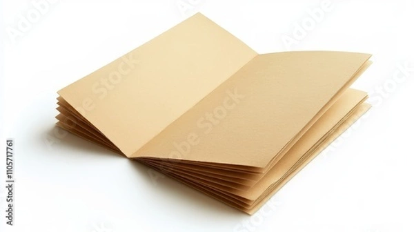Fototapeta A blank half-folded booklet mockup template with clean edges, isolated on a white background, minimalistic perspective,