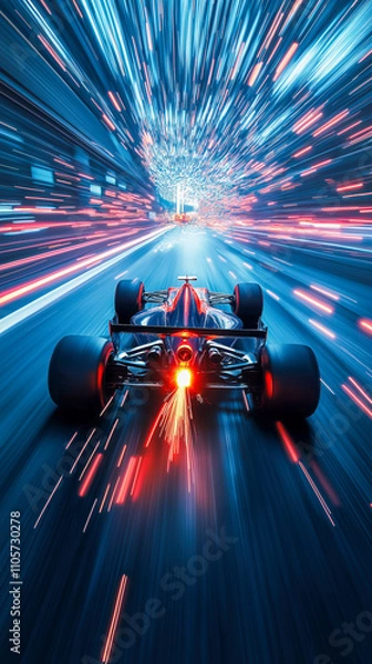 Obraz Acceleration defines this breathtaking moment as a Formula 1 car blurs through a neon lit circuit, leaving behind a trail of sparks and vivid light.