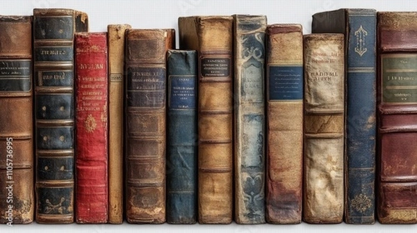Fototapeta A set of various random books in full detail, isolated on a transparent background The collection includes a variety of novels, textbooks, notebooks, and journals, each with vivid colors and 