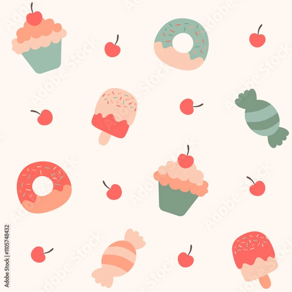 Fototapeta seamless background with cupcakes