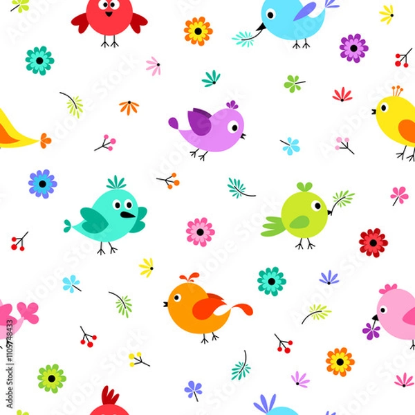 Fototapeta seamless pattern with birds and flowers