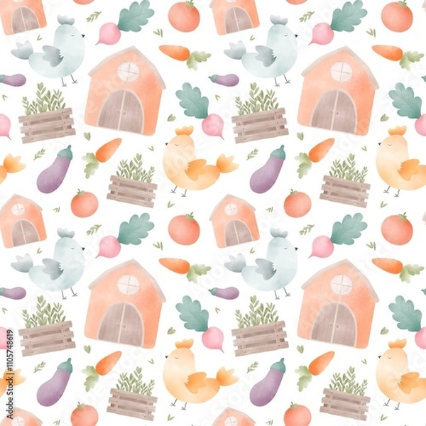 Fototapeta seamless pattern with vegetables and chicken