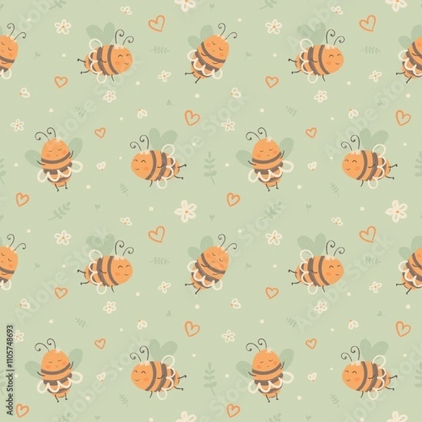 Fototapeta cute seamless pattern with bees and flowers